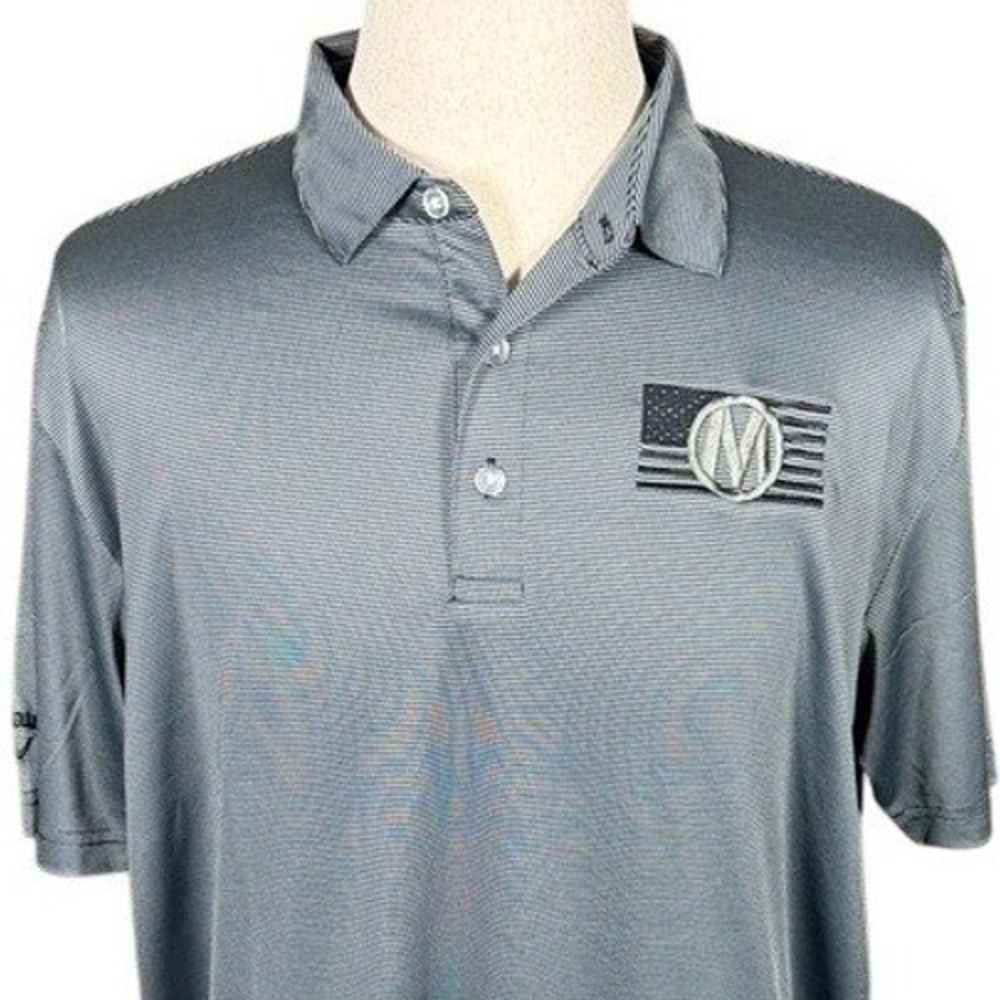 Callaway Mens Opti-Dri Micro Stripe Golf Polo Shirt Grey Black Large Patriotic M